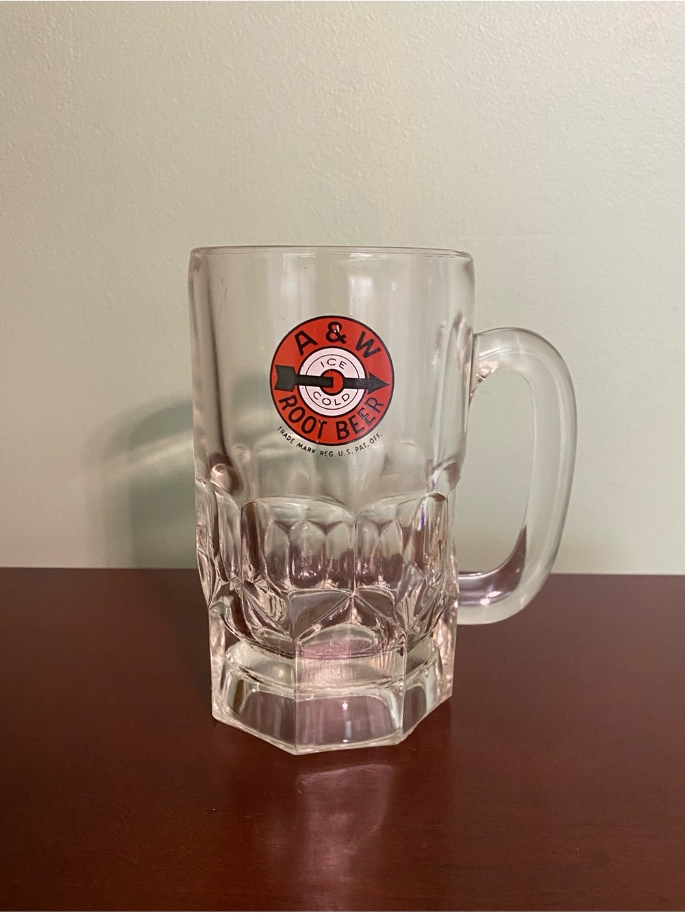 🍀VTG A&W Root Beer Clear Glass Mug with Red Logo